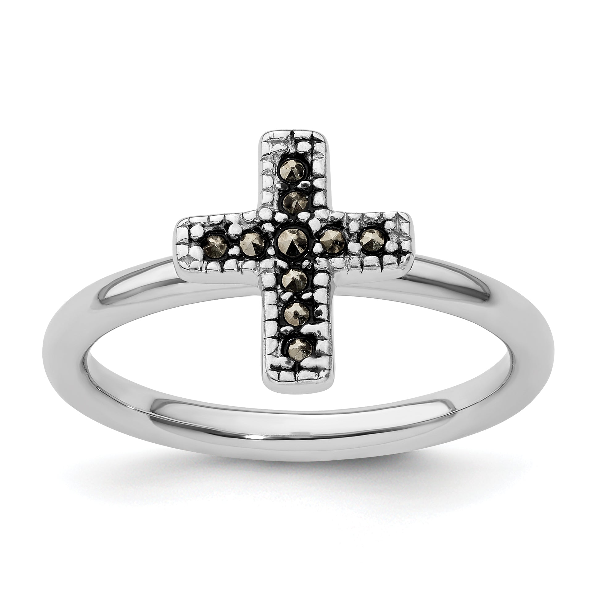 Sterling Silver Stackable Expressions Marcasite Cross Ring - 5