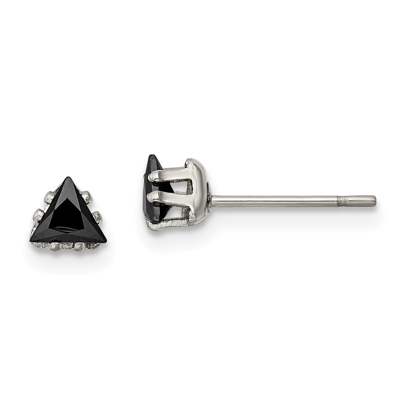 Chisel Stainless Steel Polished 4mm Black Triangle CZ Stud Post