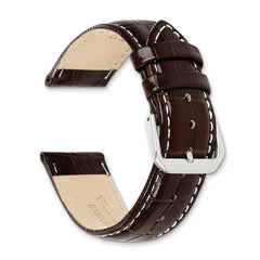 Sophia Jewelers 20mm Brown Crocodile Grain Leather with White Stitching and Silver-tone Buckle 7.5 inch Watch Band