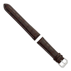 Sophia Jewelers 20mm Brown Crocodile Grain Leather with White Stitching and Silver-tone Buckle 7.5 inch Watch Band