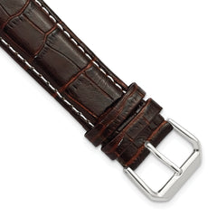 Sophia Jewelers 20mm Brown Crocodile Grain Leather with White Stitching and Silver-tone Buckle 7.5 inch Watch Band