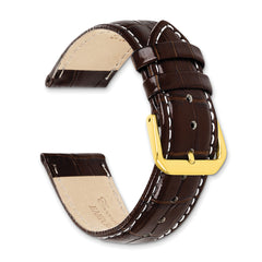 Sophia Jewelers 20mm Brown Crocodile Grain Leather with White Stitching and Gold-tone Buckle 7.5 inch Watch Band