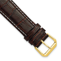 Sophia Jewelers 20mm Brown Crocodile Grain Leather with White Stitching and Gold-tone Buckle 7.5 inch Watch Band