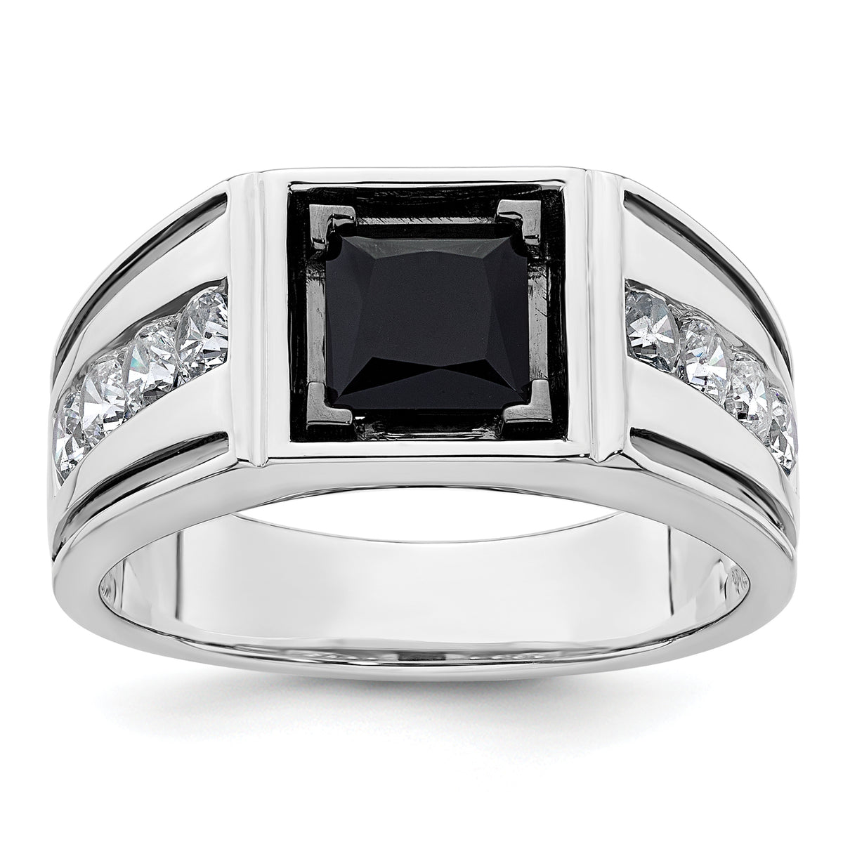 14k White Gold Men's Onyx Complete Lab Grown VS/SI FGH Dia Ring - Sophia Jewelers