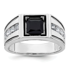 14k White Gold Men's Onyx Complete Lab Grown VS/SI FGH Dia Ring - Sophia Jewelers