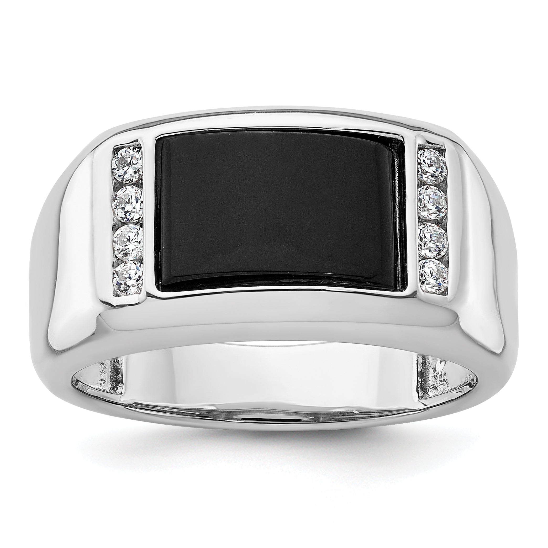 14k White Gold Men's Onyx Complete Lab Grown VS/SI FGH Dia Ring - Sophia Jewelers