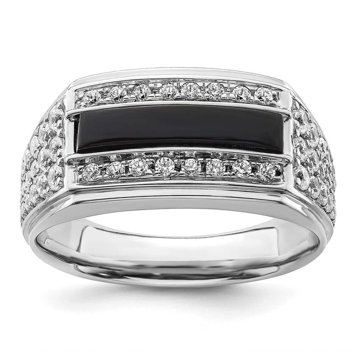 14k White Gold Men's Onyx Complete Lab Grown VS/SI FGH Dia Ring - Sophia Jewelers