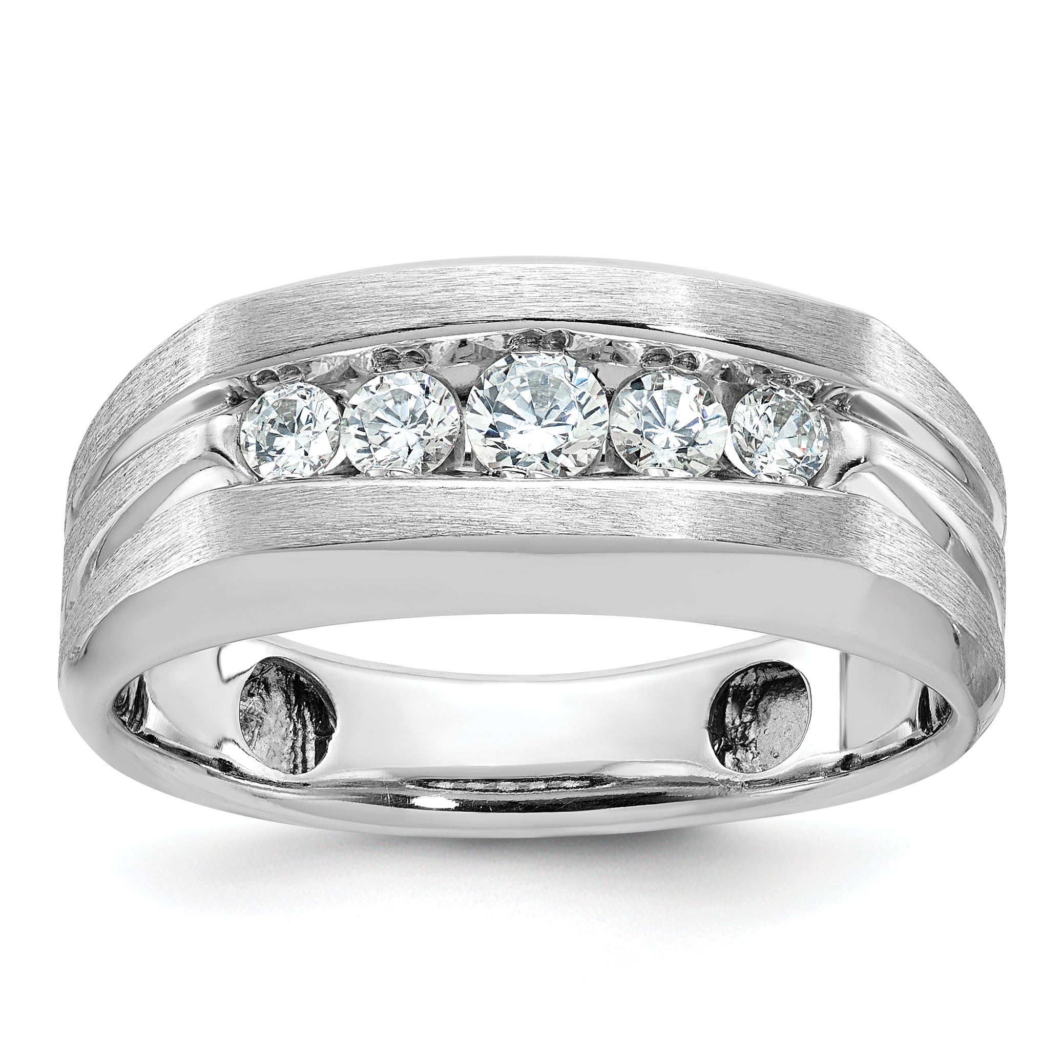 14k White Gold Men's Polished and Brushed 5-Stone Ring Mounting - Sophia Jewelers