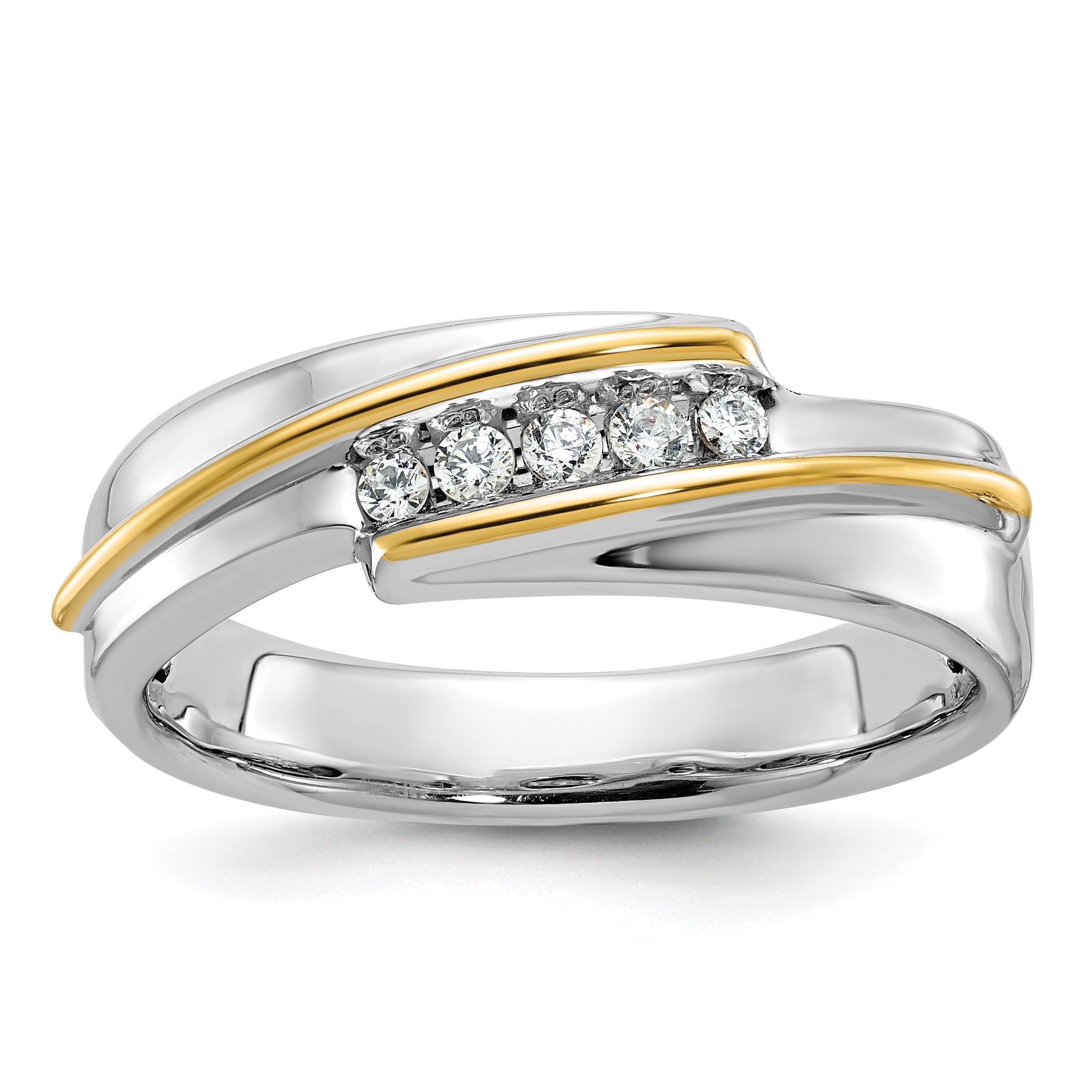 14k Two-tone Men's Polished 5-Stone Ring Mounting - Sophia Jewelers