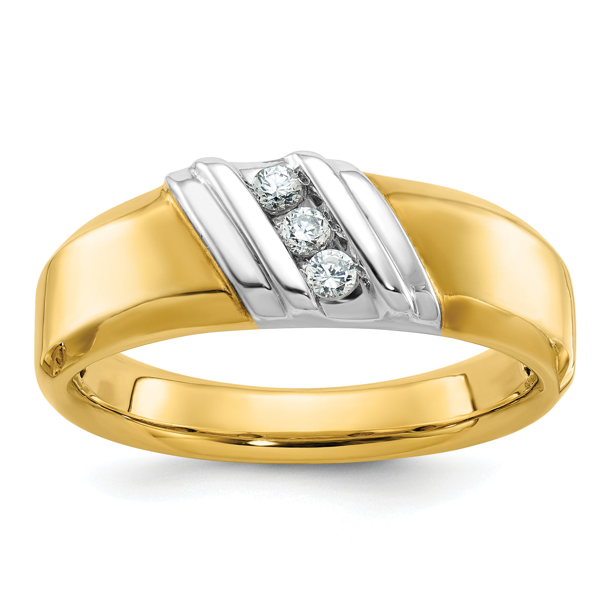 14k Two-tone Men's Polished 3-Stone Ring Mounting - Sophia Jewelers