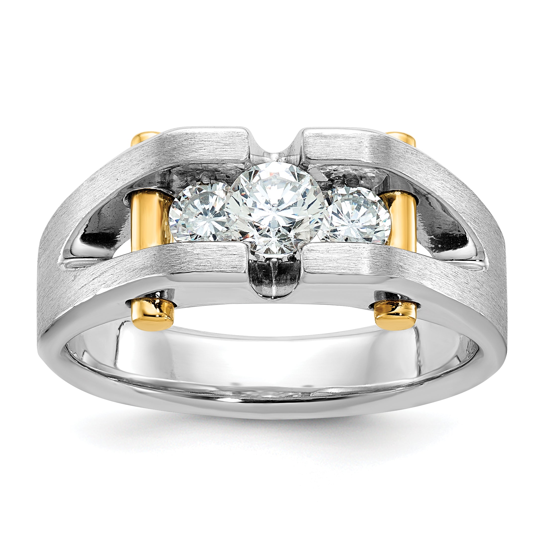 14k Two-tone Men's Polished Satin and Cut-Out 3-Stone 3/4 Carat Lab Grown Diamond Ring - Sophia Jewelers