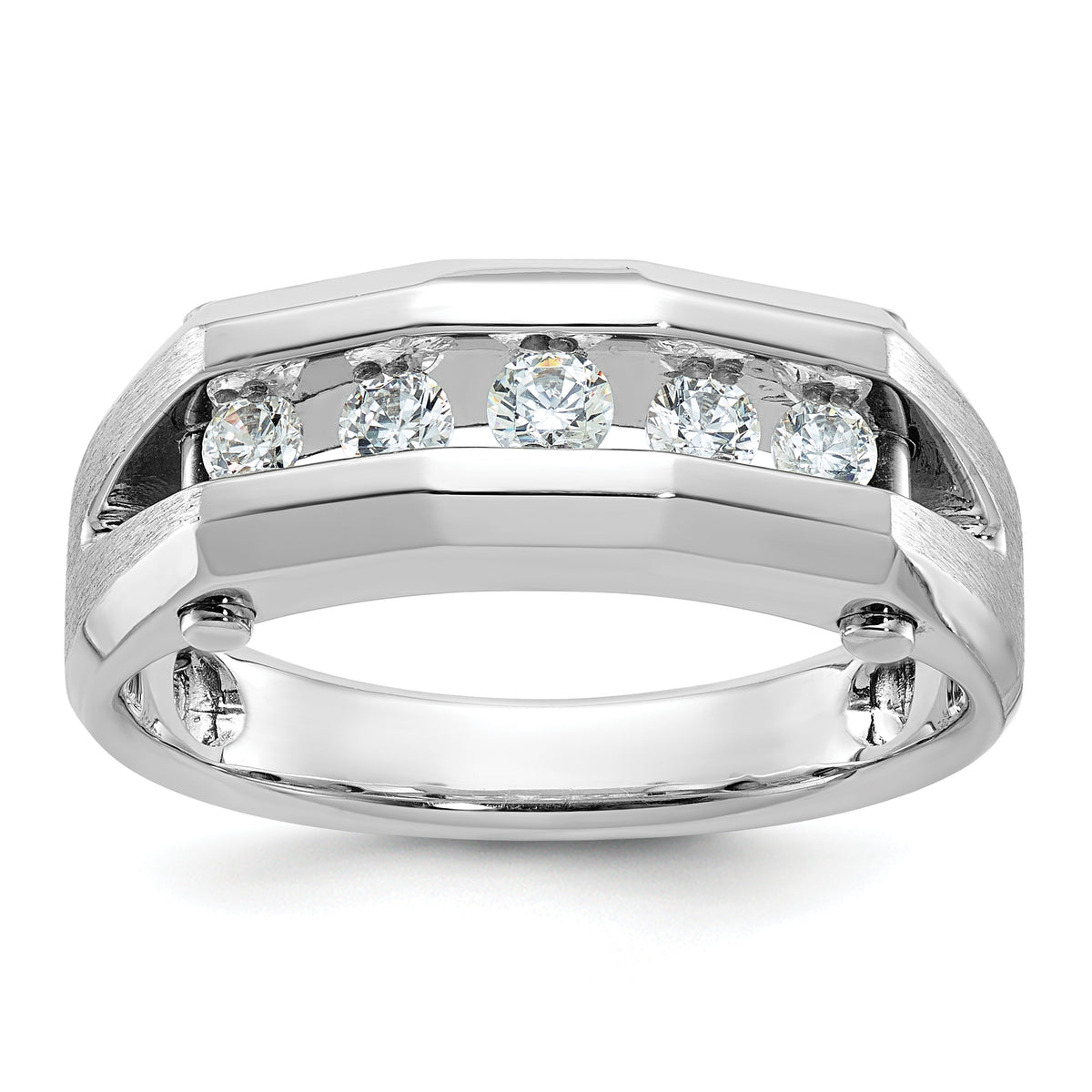 14k White Gold Men's Polished and Satin 5-Stone Ring Mounting - Sophia Jewelers