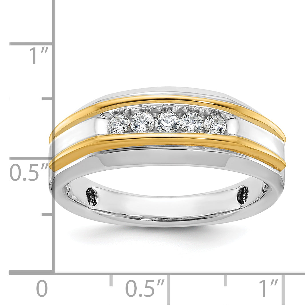 14k Two-tone Men's Polished 5-Stone Ring Mounting - Sophia Jewelers