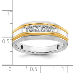 14k Two-tone Men's Polished 5-Stone Ring Mounting - Sophia Jewelers