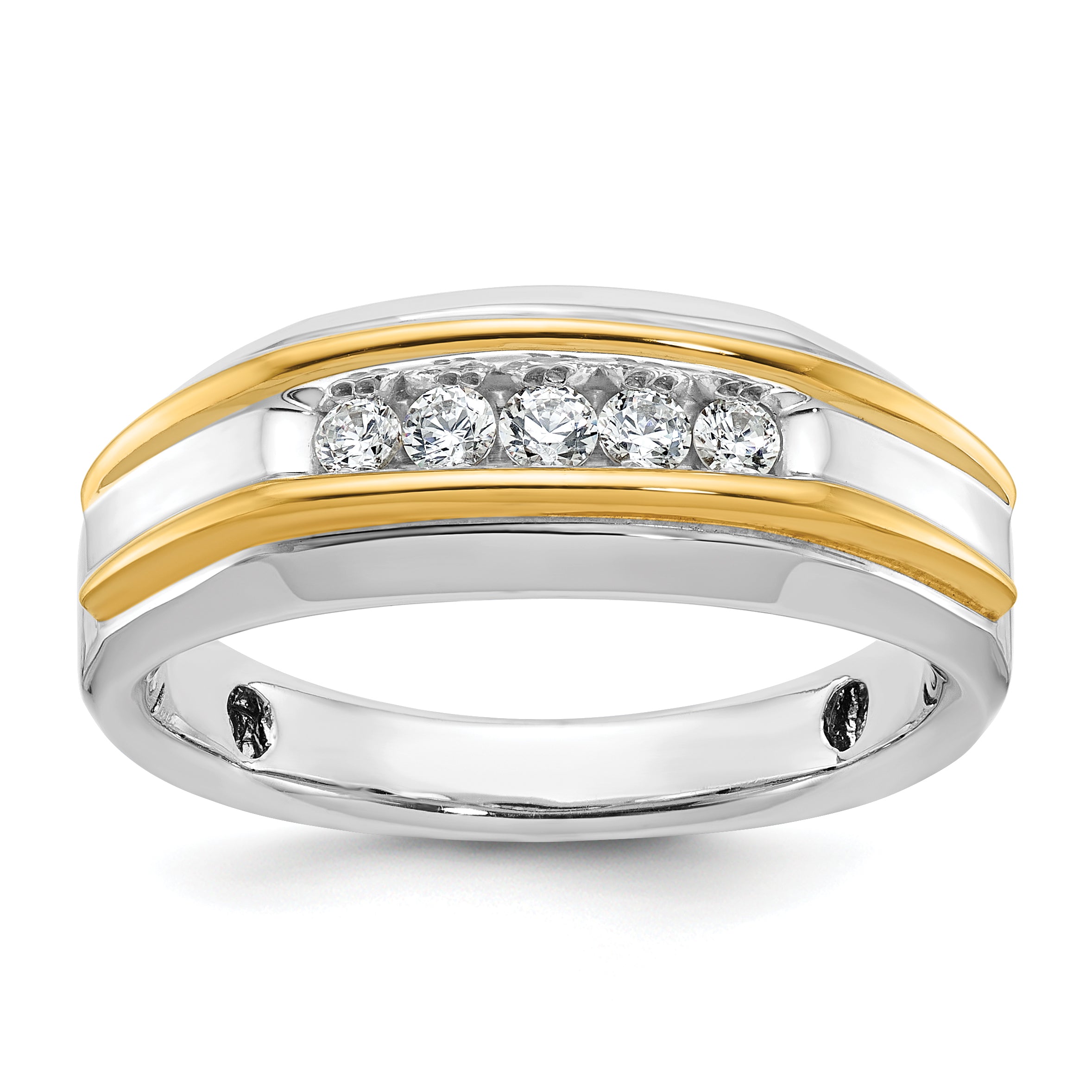 14k Two-tone Men's Polished 5-Stone Ring Mounting - Sophia Jewelers