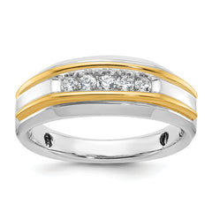 14k Two-tone Men's Polished 5-Stone Ring Mounting - Sophia Jewelers