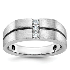 14k White Gold Men's Satin and Grooved 3-Stone Ring Mounting - Sophia Jewelers