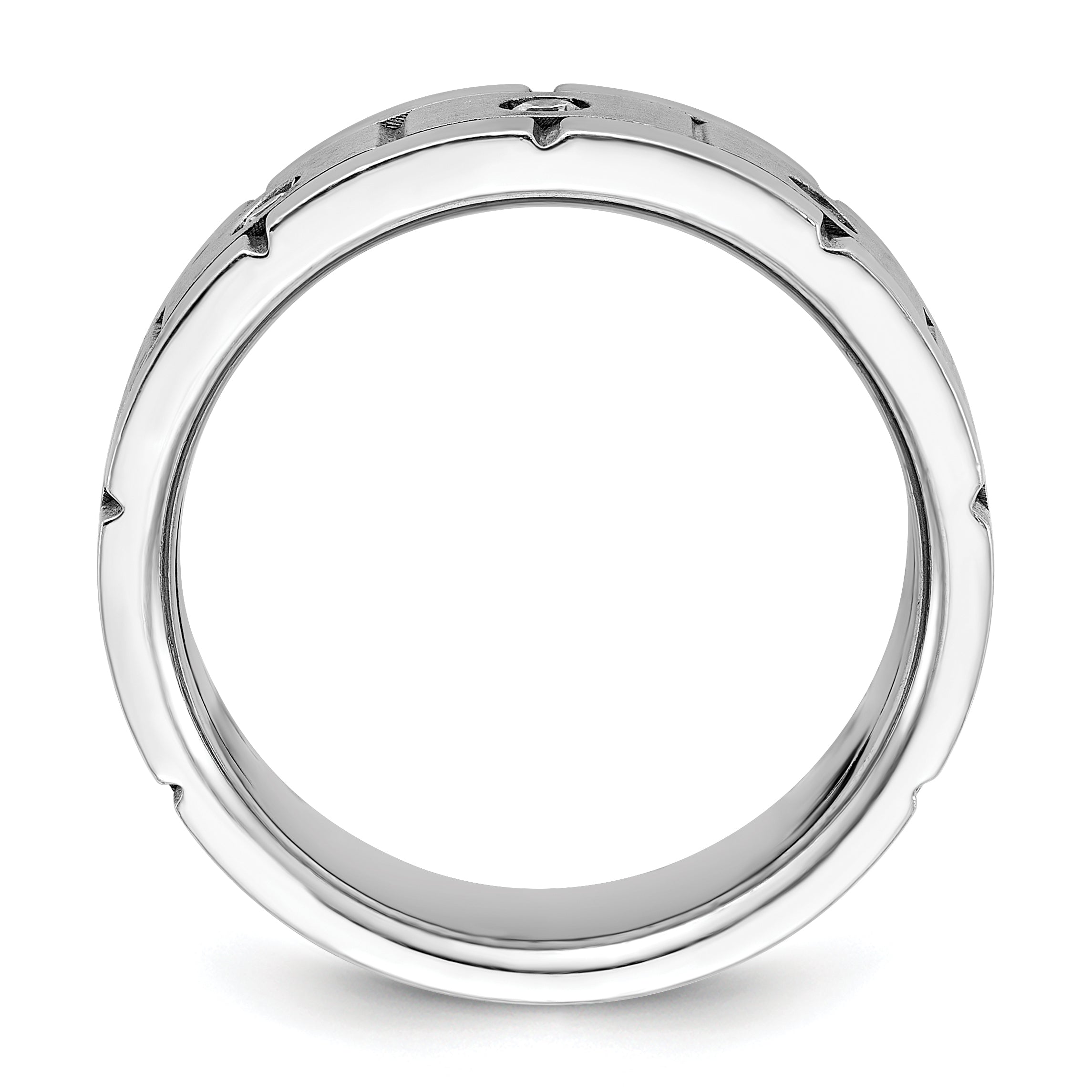 14k White Gold Men's Polished Satin and Grooved 3-Stone Ring Mounting - Sophia Jewelers