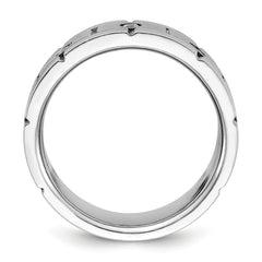 14k White Gold Men's Polished Satin and Grooved 3-Stone Ring Mounting - Sophia Jewelers