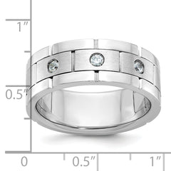 14k White Gold Men's Polished Satin and Grooved 3-Stone Ring Mounting - Sophia Jewelers