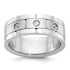 14k White Gold Men's Polished Satin and Grooved 3-Stone Ring Mounting - Sophia Jewelers