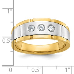 14k Two-tone Men's Polished Satin and Grooved 3-Stone Ring Mounting - Sophia Jewelers