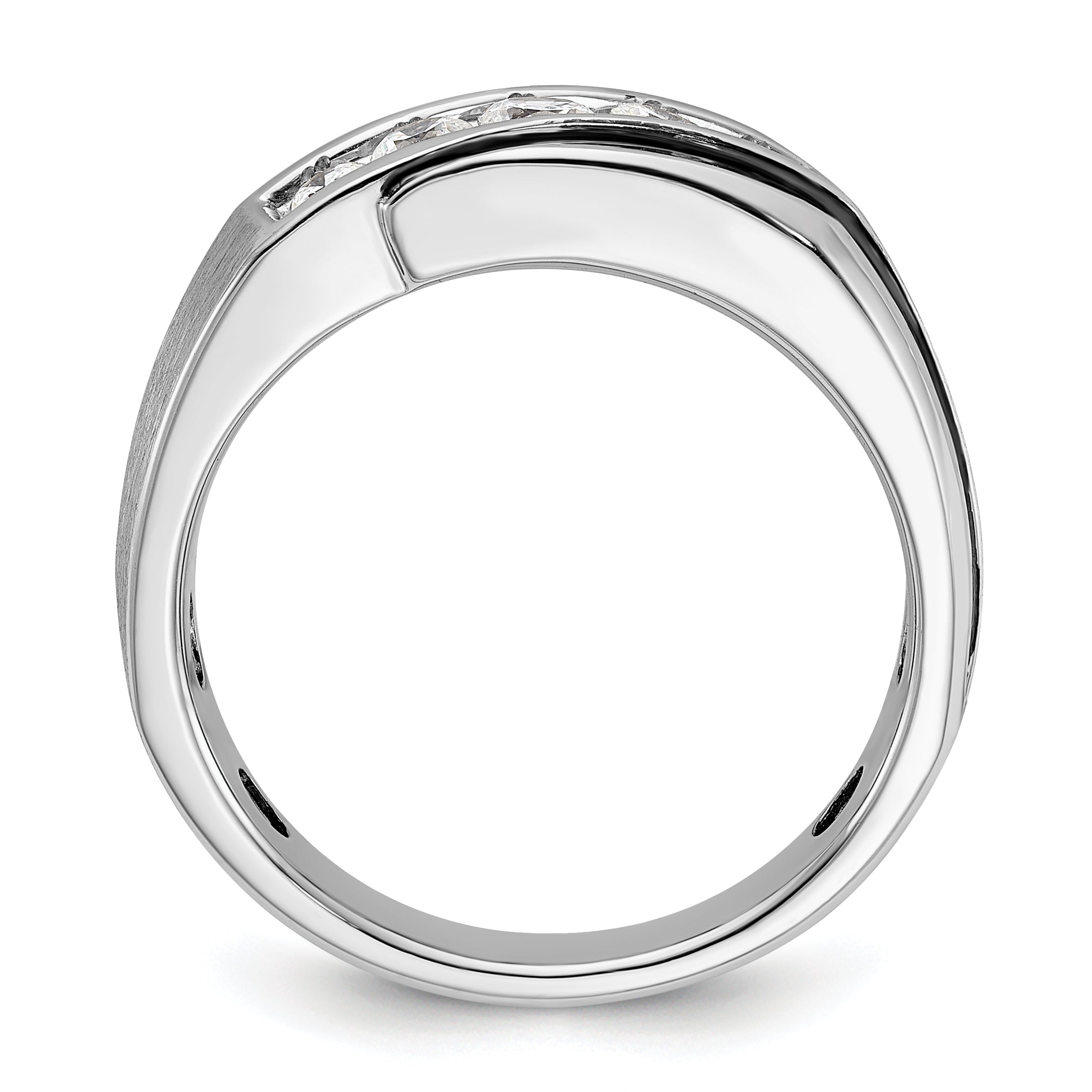 14k White Gold Men's Polished Satin and Grooved Ring Mounting - Sophia Jewelers