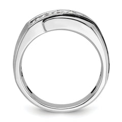 14k White Gold Men's Polished Satin and Grooved Ring Mounting - Sophia Jewelers