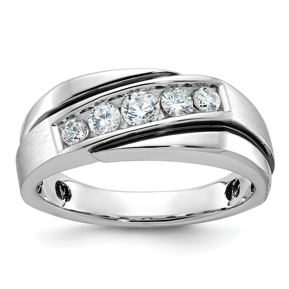 14k White Gold Men's Polished Satin and Grooved Ring Mounting - Sophia Jewelers