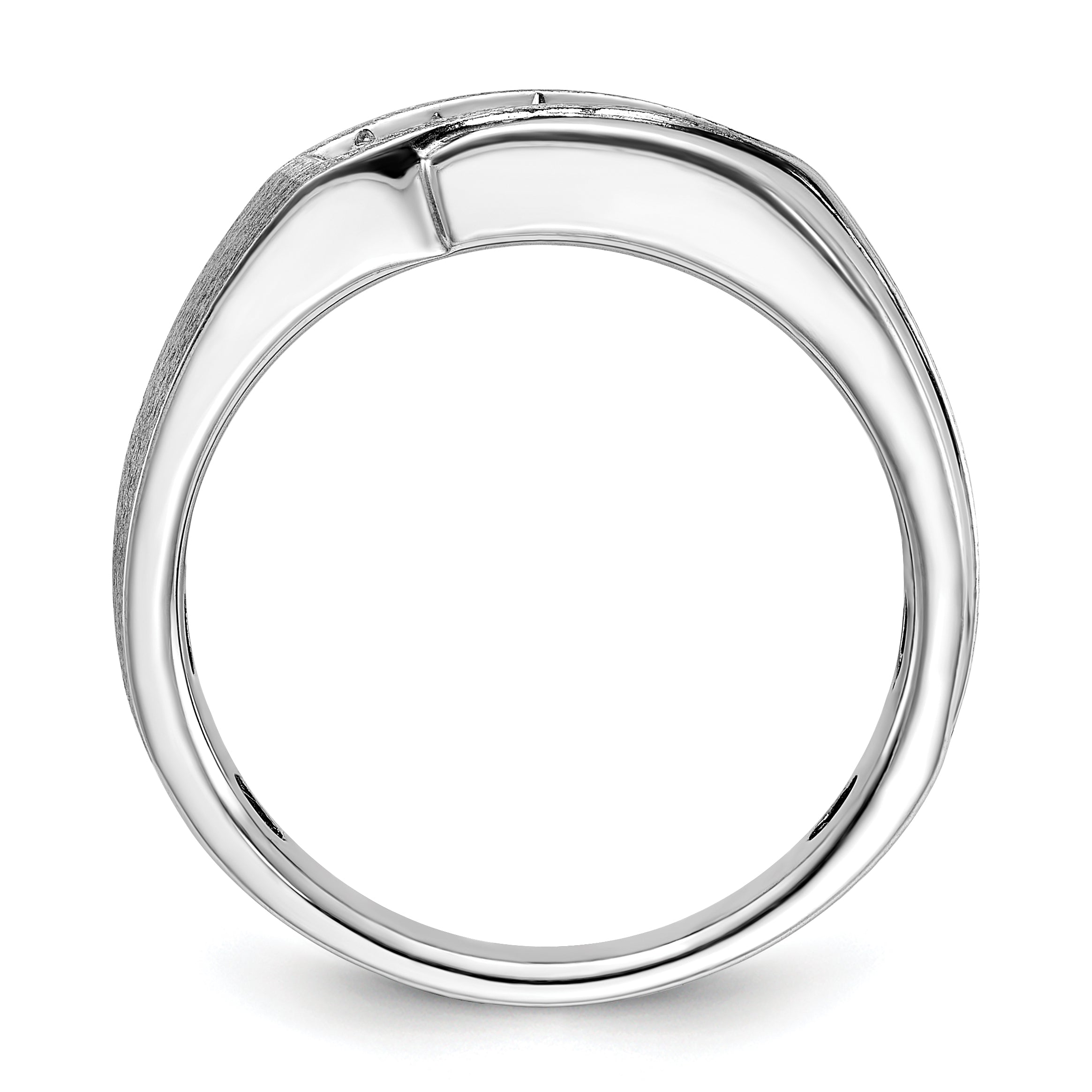 14k White Gold Men's Polished Satin and Grooved Ring Mounting - Sophia Jewelers