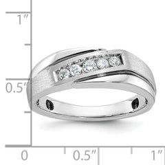 14k White Gold Men's Polished Satin and Grooved Ring Mounting - Sophia Jewelers