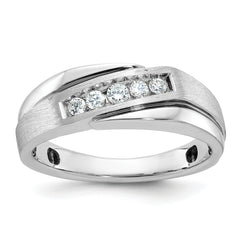 14k White Gold Men's Polished Satin and Grooved Ring Mounting - Sophia Jewelers