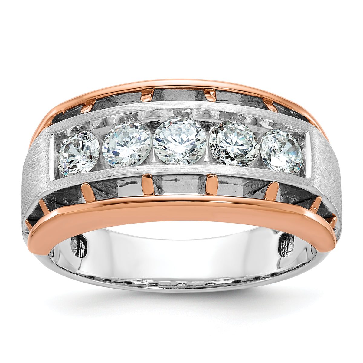 14k White and Rose Gold Men's Polished Satin and Cut-Out 5-Stone 1 Carat Lab Grown Diamond Ring - Sophia Jewelers