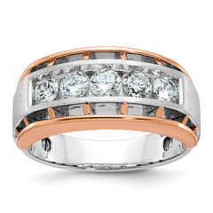 14k White and Rose Gold Men's Polished Satin and Cut-Out 5-Stone 1 Carat Lab Grown Diamond Ring - Sophia Jewelers