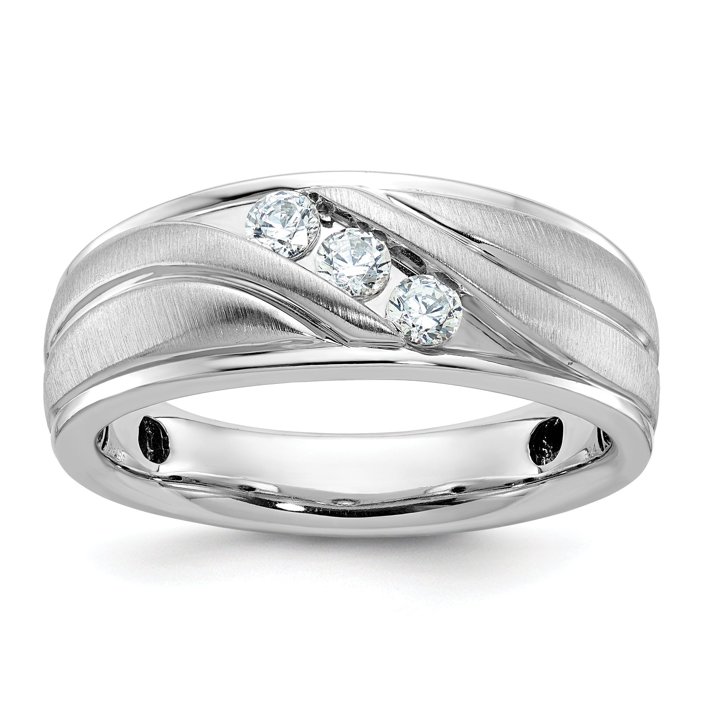 14k White Gold Men's Polished Satin & Grooved Ring Mtg - Sophia Jewelers