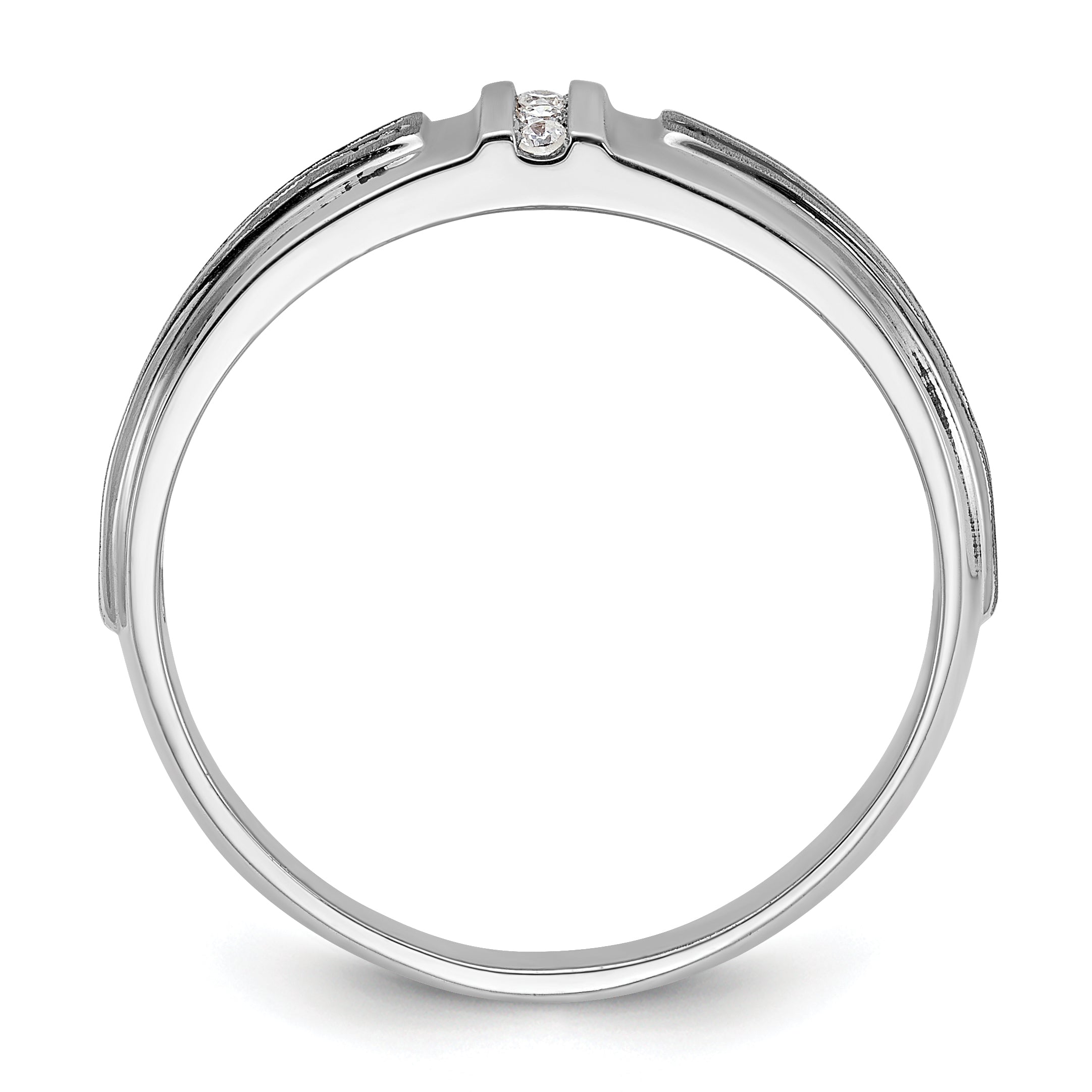 14k White Gold Men's Polished Satin and Grooved 5-Stone Ring Mounting - Sophia Jewelers