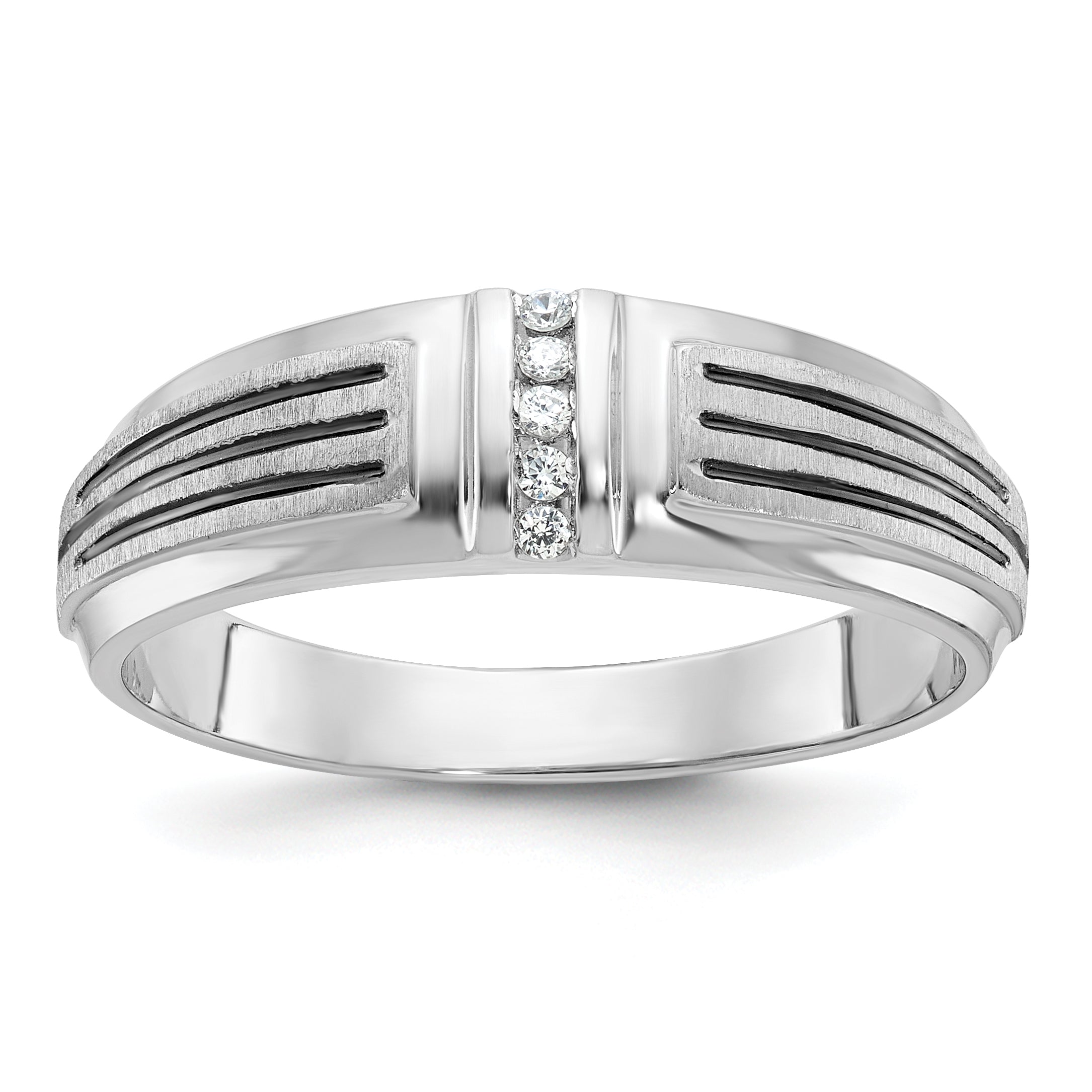 14k White Gold Men's Polished Satin and Grooved 5-Stone Ring Mounting - Sophia Jewelers