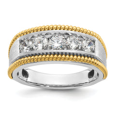 14k Two-tone Men's Polished Satin and Textured 5-Stone 1 Carat Lab Grown Diamond Ring - Sophia Jewelers