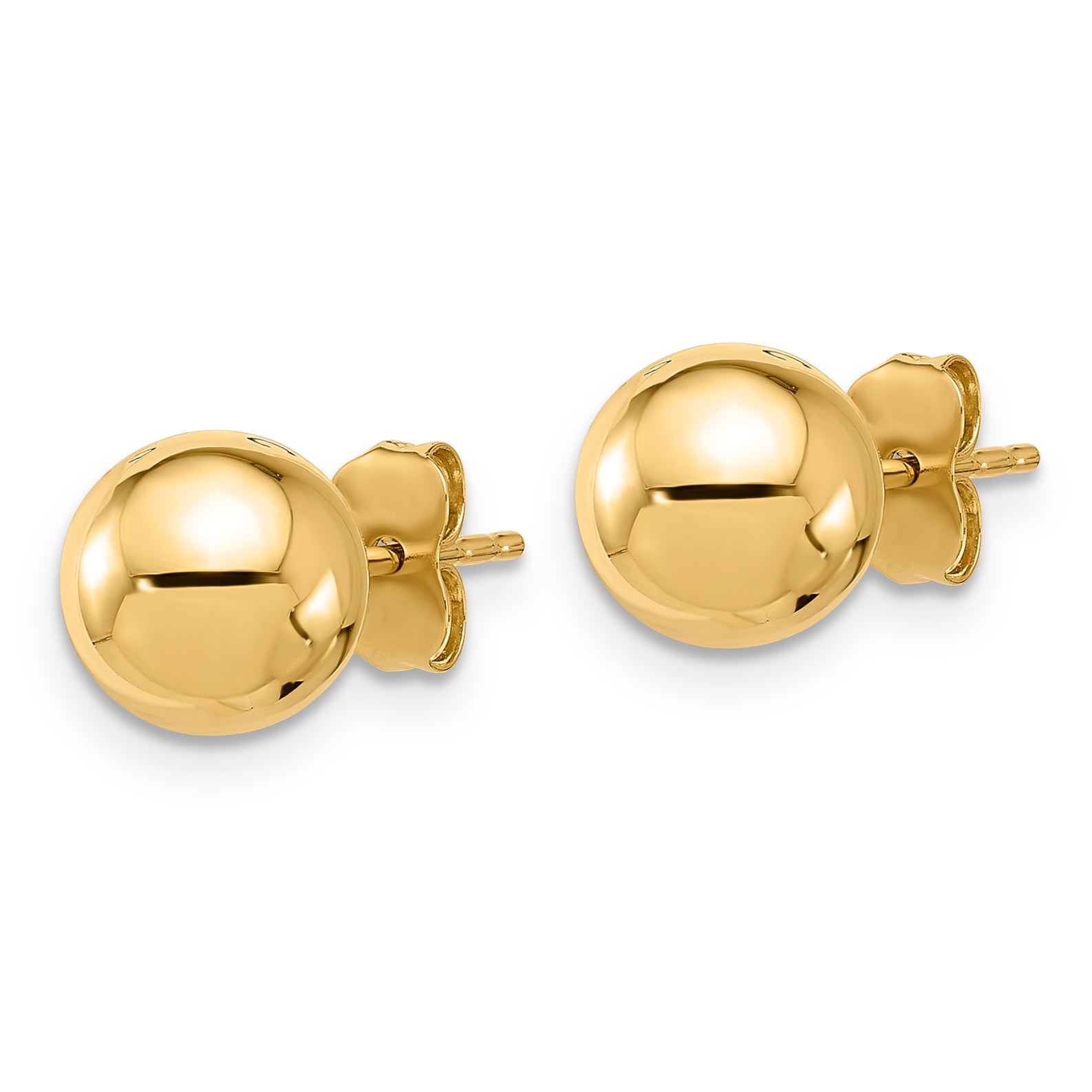 14K Yellow Gold Ball Stud Earrings 8mm Elegant Lightweight Design