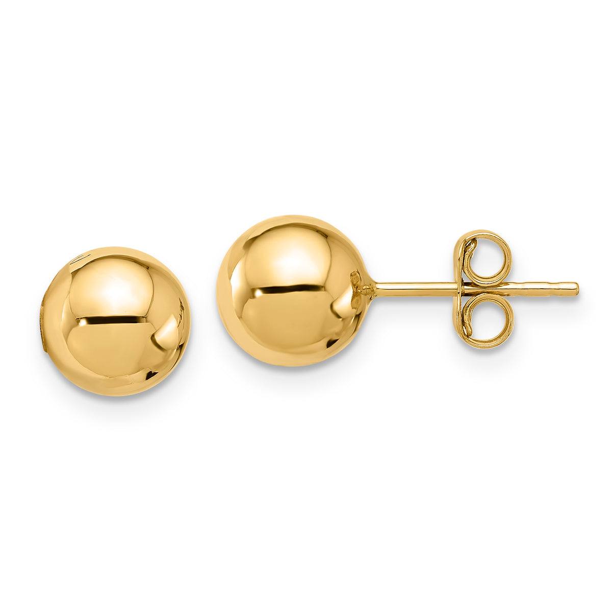 14K Yellow Gold Ball Stud Earrings 8mm Elegant Lightweight Design