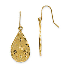 14K Yellow Gold Diamond-Cut Teardrop Dangle Earrings for Women