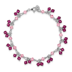 Sterling Silver 925 Pink Crystal Bracelet Elegant 7-Inch Design