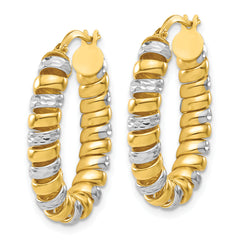 Sterling Silver and 18K Gold-Plated Diamond-Cut Oval Hoop Earrings