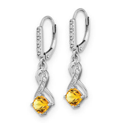 Sterling Silver 925 Citrine & Diamond Dangle Earrings with Polished Finish