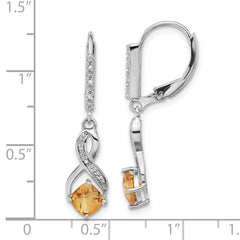 Sterling Silver 925 Citrine & Diamond Dangle Earrings with Polished Finish