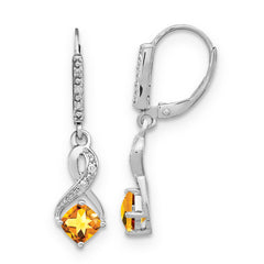 Sterling Silver 925 Citrine & Diamond Dangle Earrings with Polished Finish