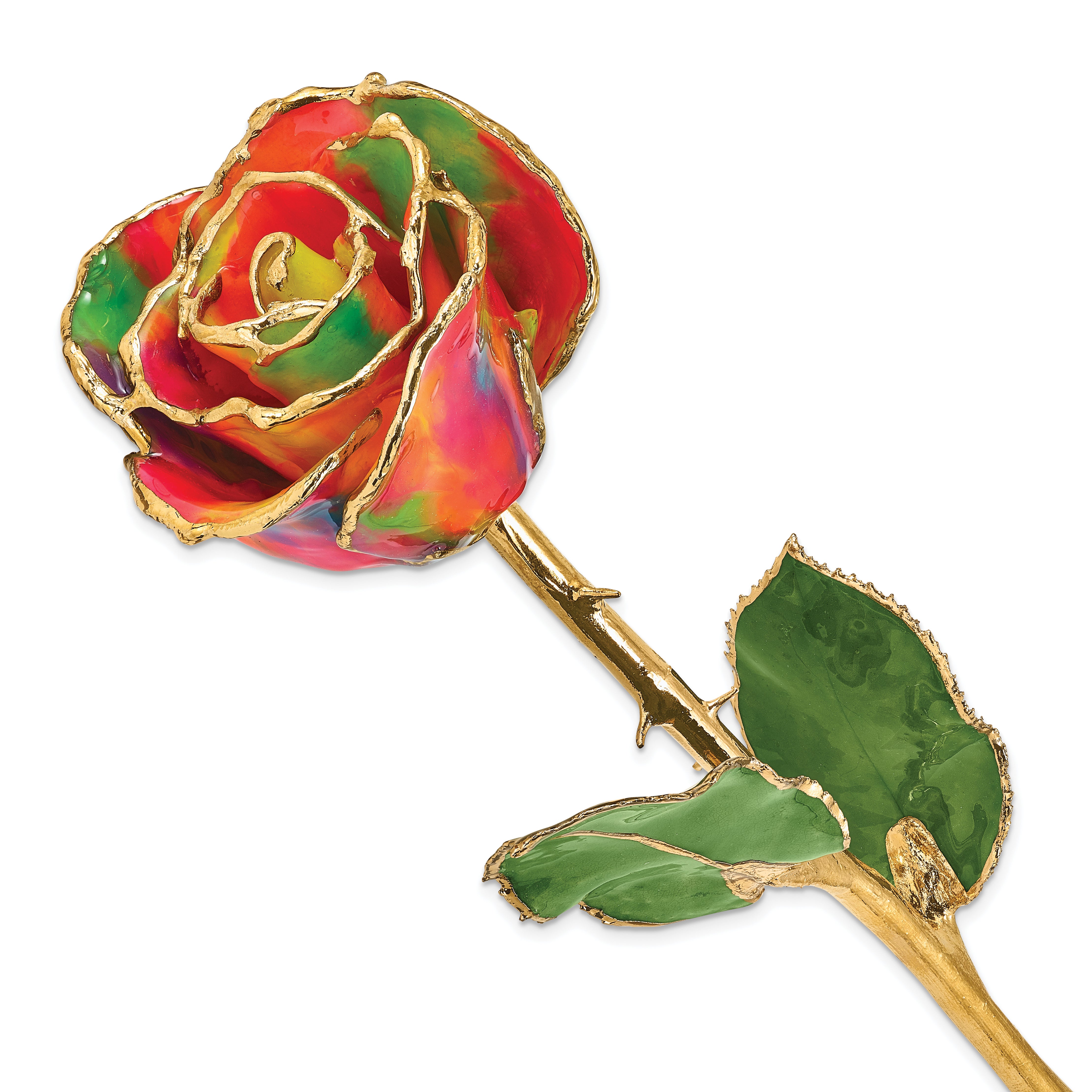 Lacquer Dipped Gold Trimmed Aurora Neon Rainbow Real Rose - Sophia Jewelers