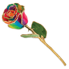 Lacquer Dipped Gold Trimmed Paradise Neon Tie Dyed Real Rose - Sophia Jewelers