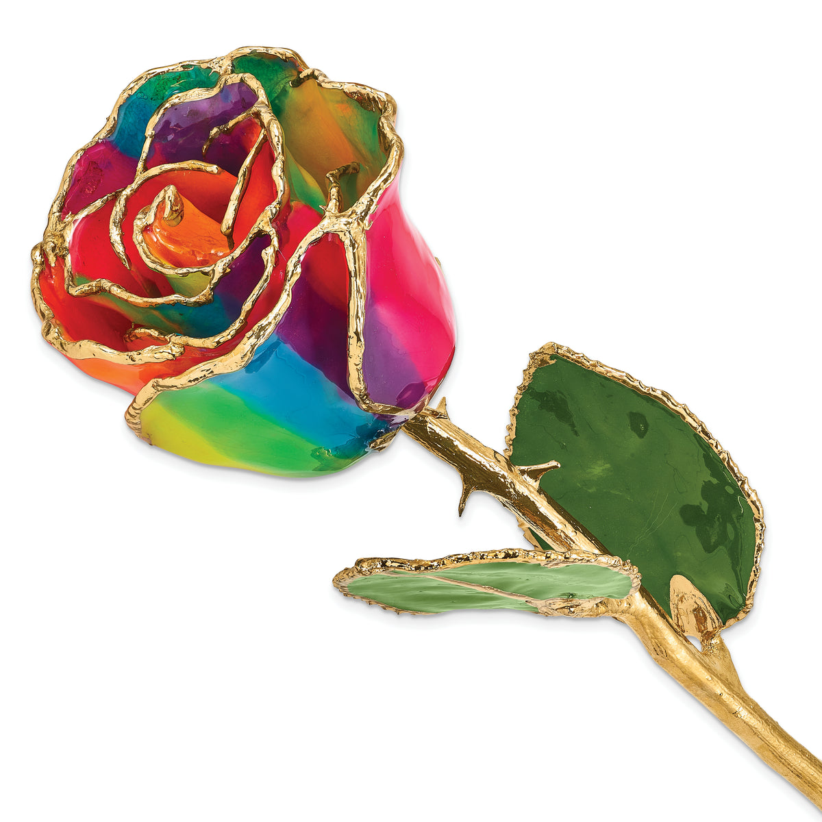 Lacquer Dipped Gold Trimmed Paradise Neon Tie Dyed Real Rose - Sophia Jewelers