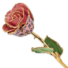 Lacquer Dipped Gold Trimmed Pink and Black Leopard Real Rose - Sophia Jewelers